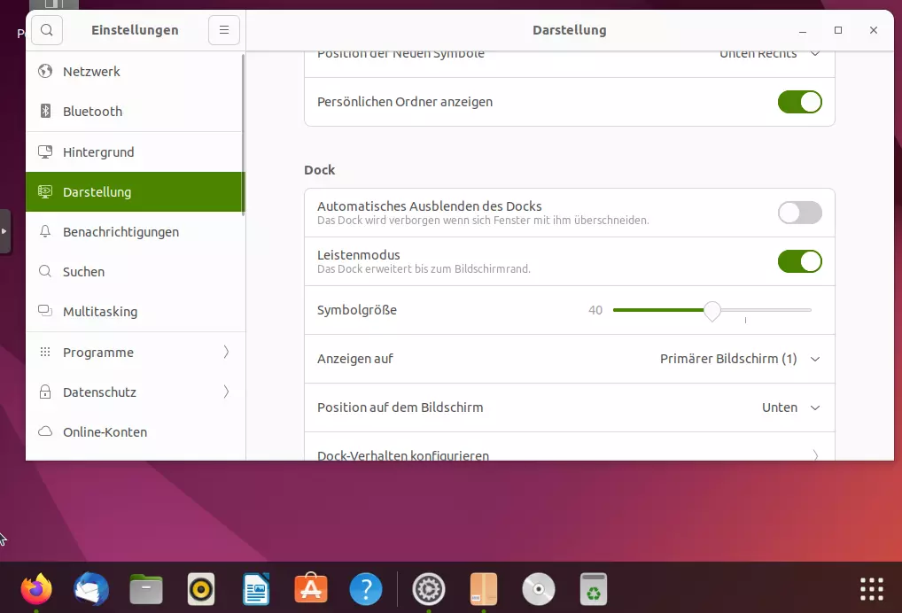 Der erste Schritt nach der Installation von Ubuntu sind Konfigurationen an der Taskleiste