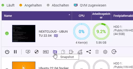 Ein aktuelles Snapshot von einer VM erstellen