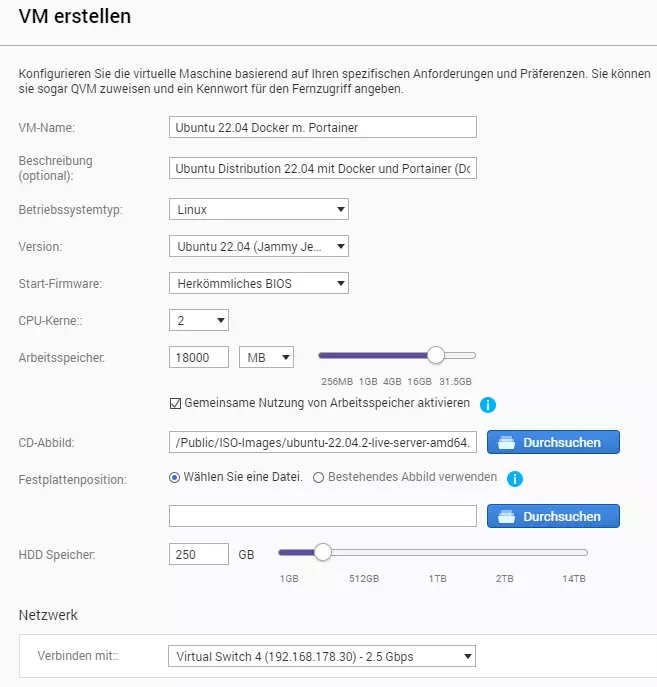 Eine VM auf QNAP für die Virtualisierung erstellen