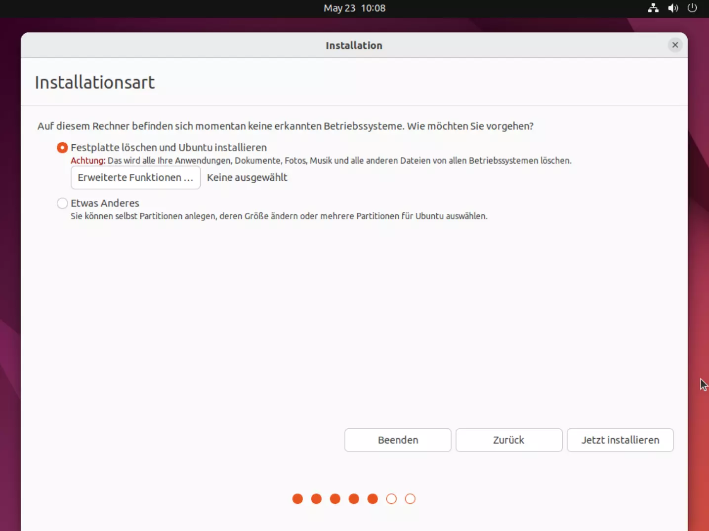 Festplatten für die Ubuntu-Installation 22.04 auswählen