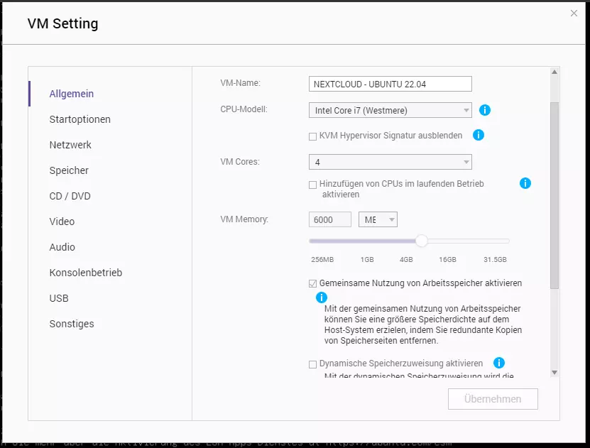 Hardware-Einstellungen für die Virtualisierung