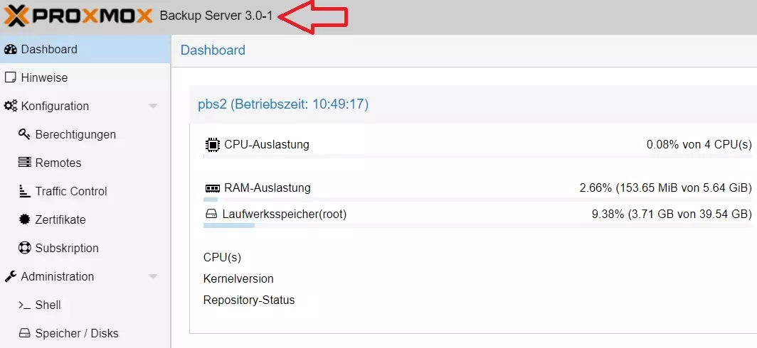 Backup Server von Proxmox wurde auf Version 3.0-1 Aktualisiert (Versionswechsel abgeschlossen)