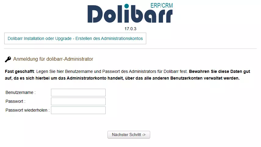 Ein Konto für den Dolibarr Administrator anlegen