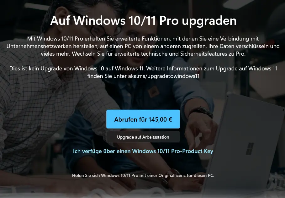Windows 11 Upgrade auf die Pro-Version (Store)