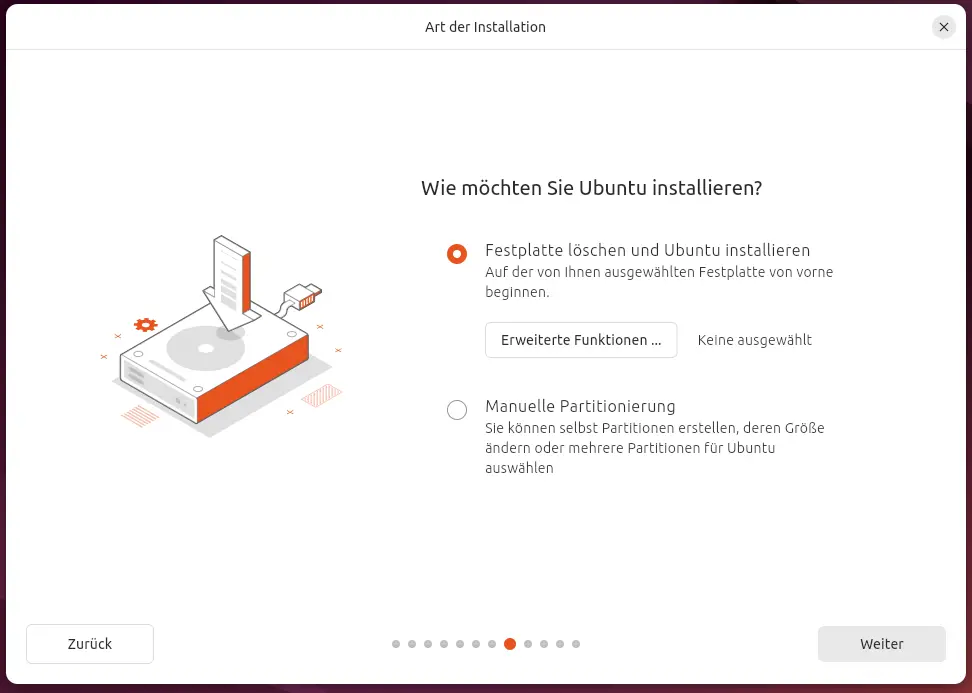 B11 - Speicher für die Ubuntu-Installation auswählen