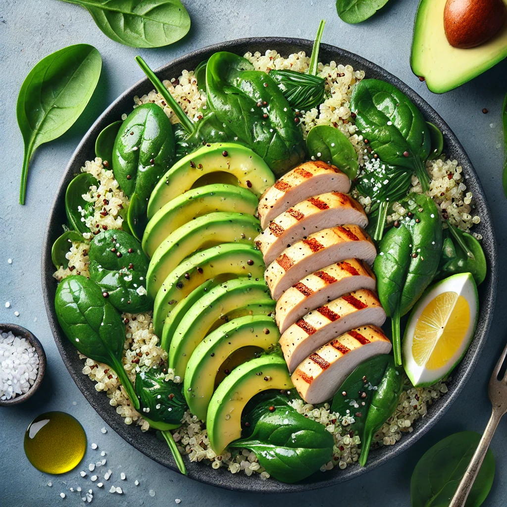 Ensalada de Quinoa, Espinacas y Pollo