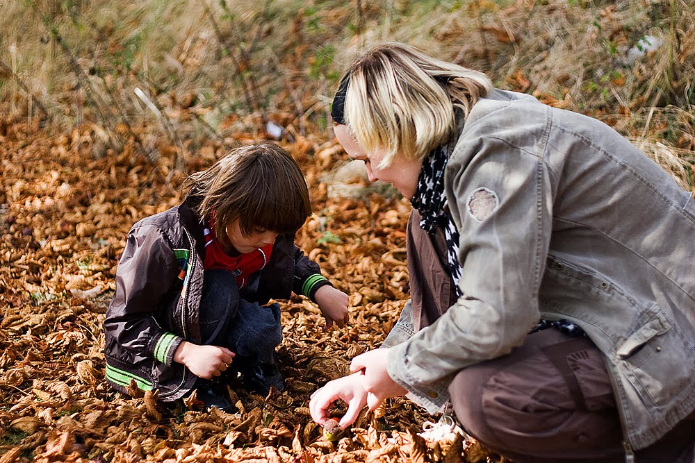 Zoe & Toby picking through the leaf litter