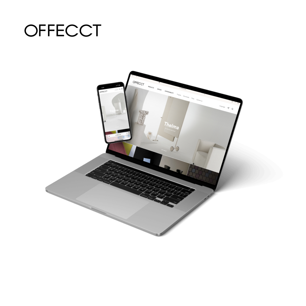 A Macbook and an iPhone displaying the front page of the Offecct website.