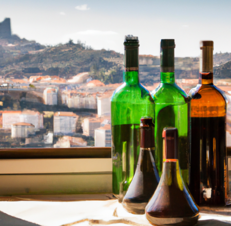 Lamego-regionen i Portugal med vinflasker i forgrunnen