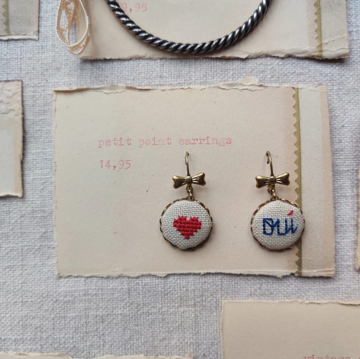 PETIT POINT EARRINGS Vintage Flowers