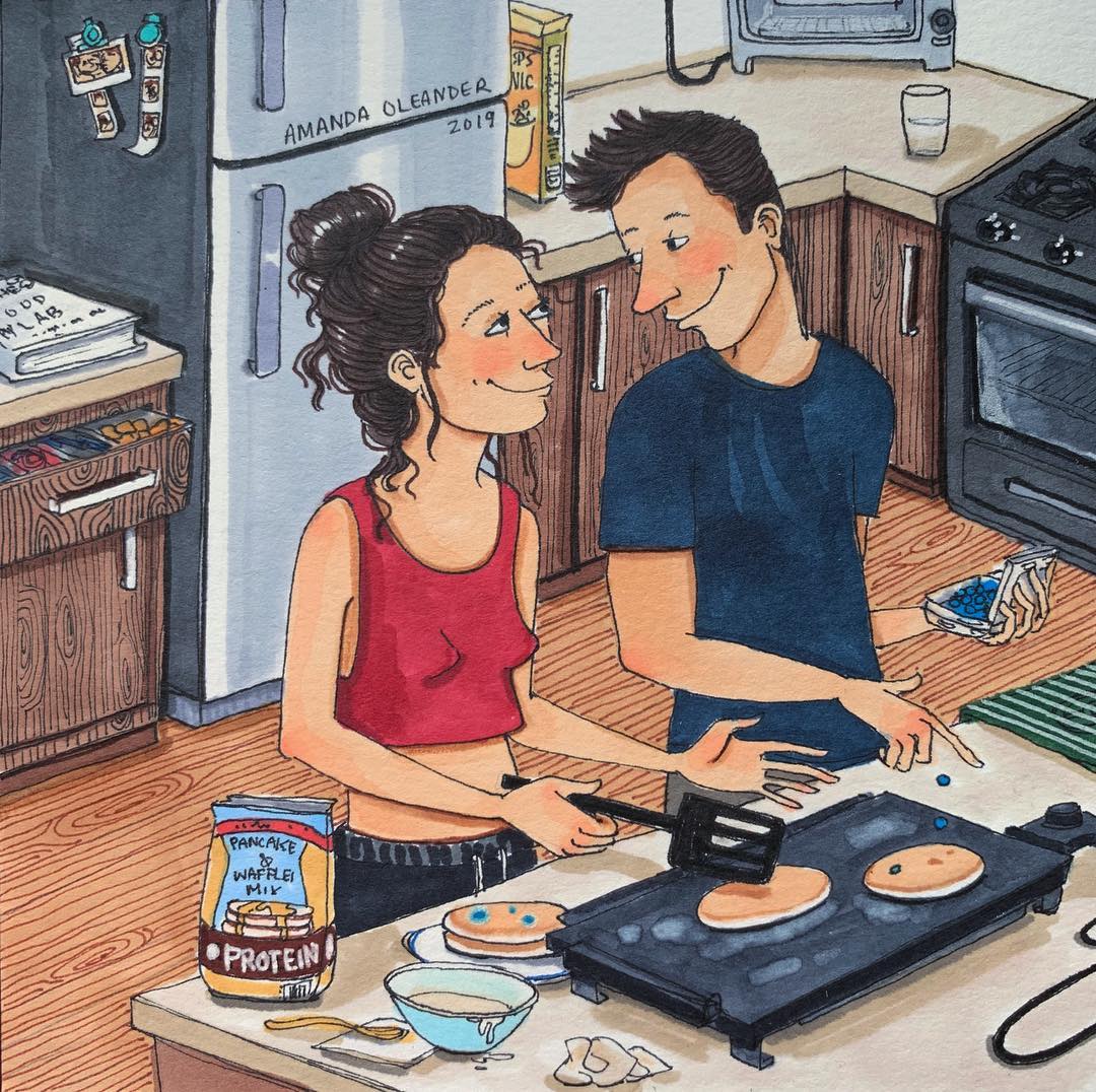 artwork of a couple cooking together 