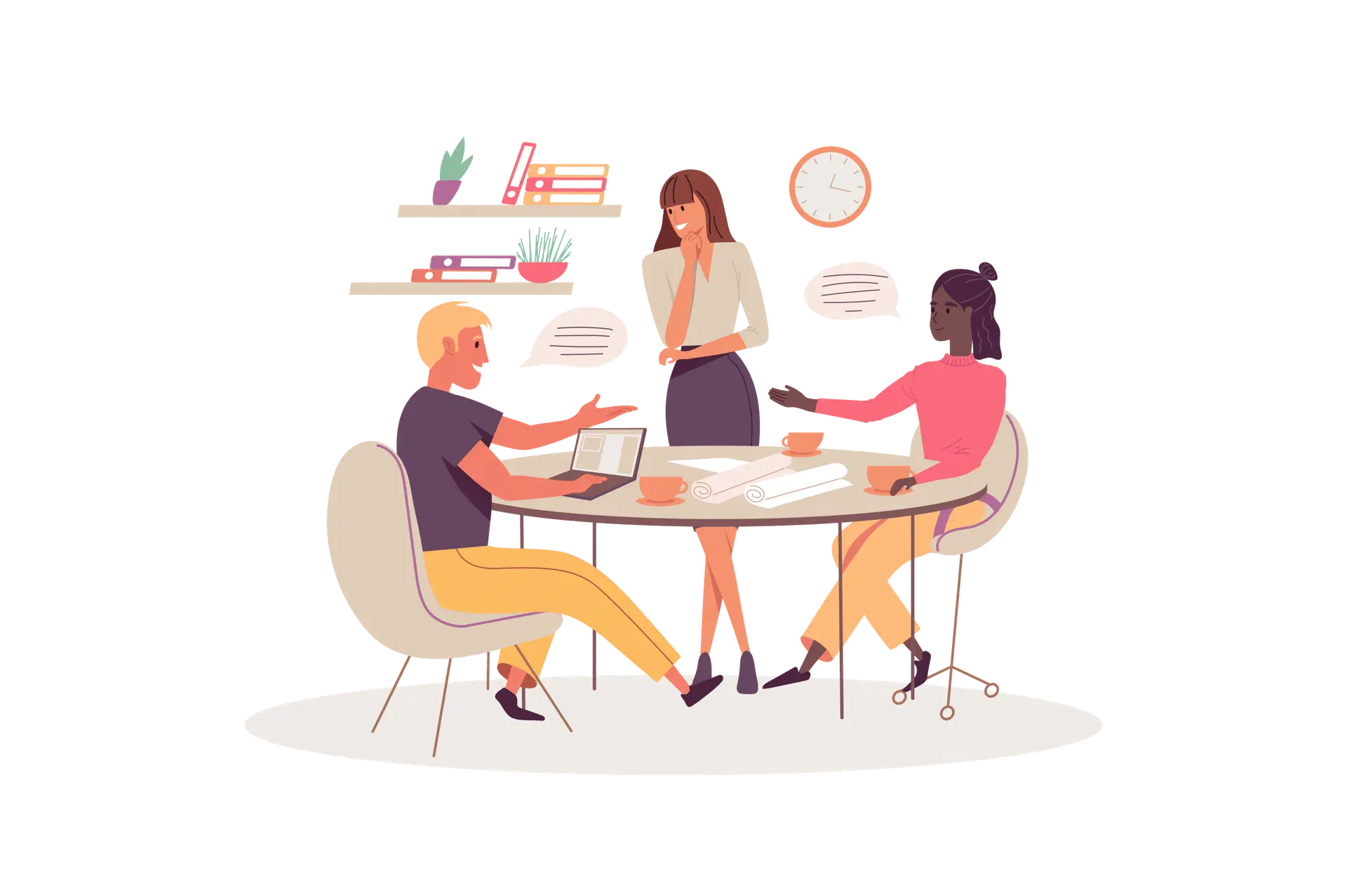 Team meeting around a table, reviewing learning budgets and hours