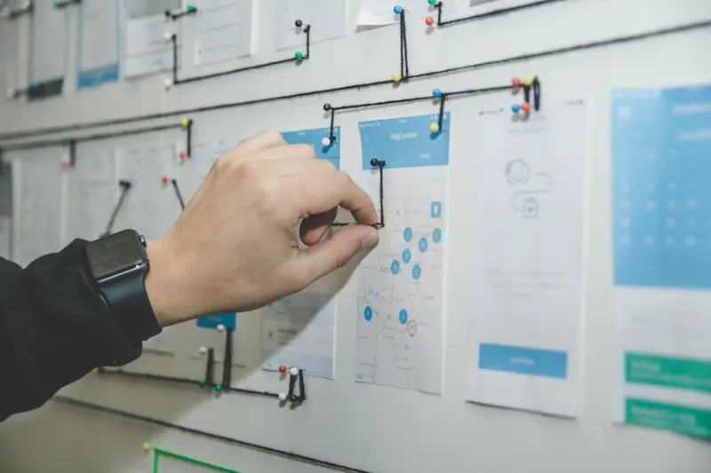 Career paths mapped out with sticky notes on a planning board
