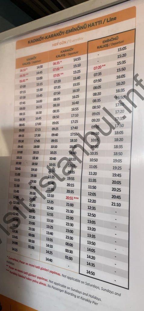 Расписание паромов в Стамбуле, линия Кадикёй - Каракёй - Эминёню