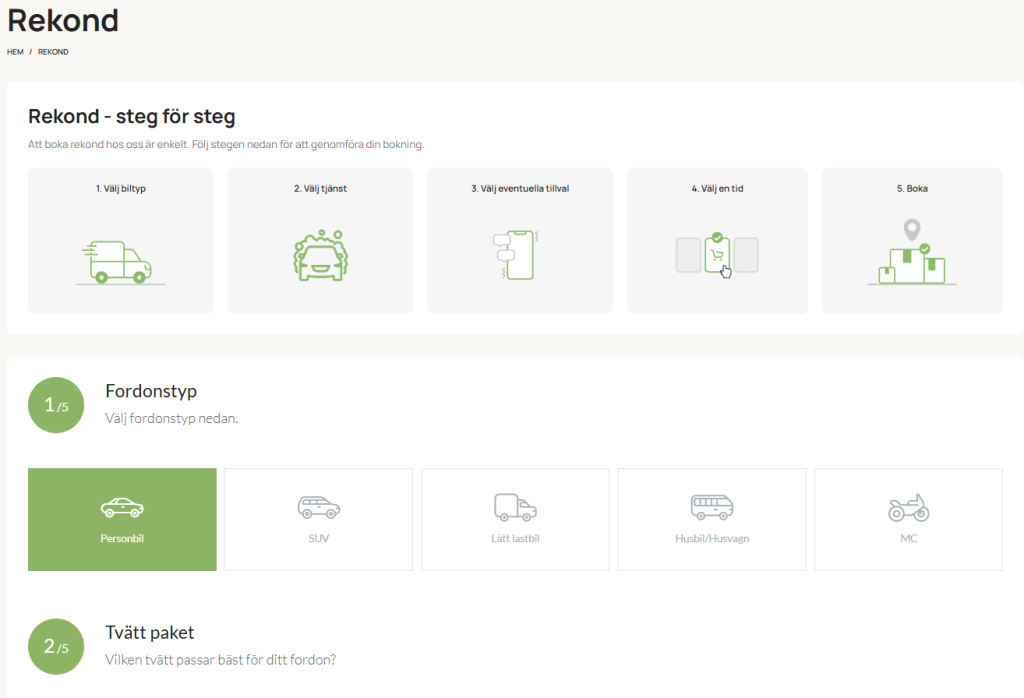 Bokningssystem på vassundaservice.com