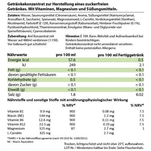 HC Refresh Liquid Himbeere Inhaltsstoffe