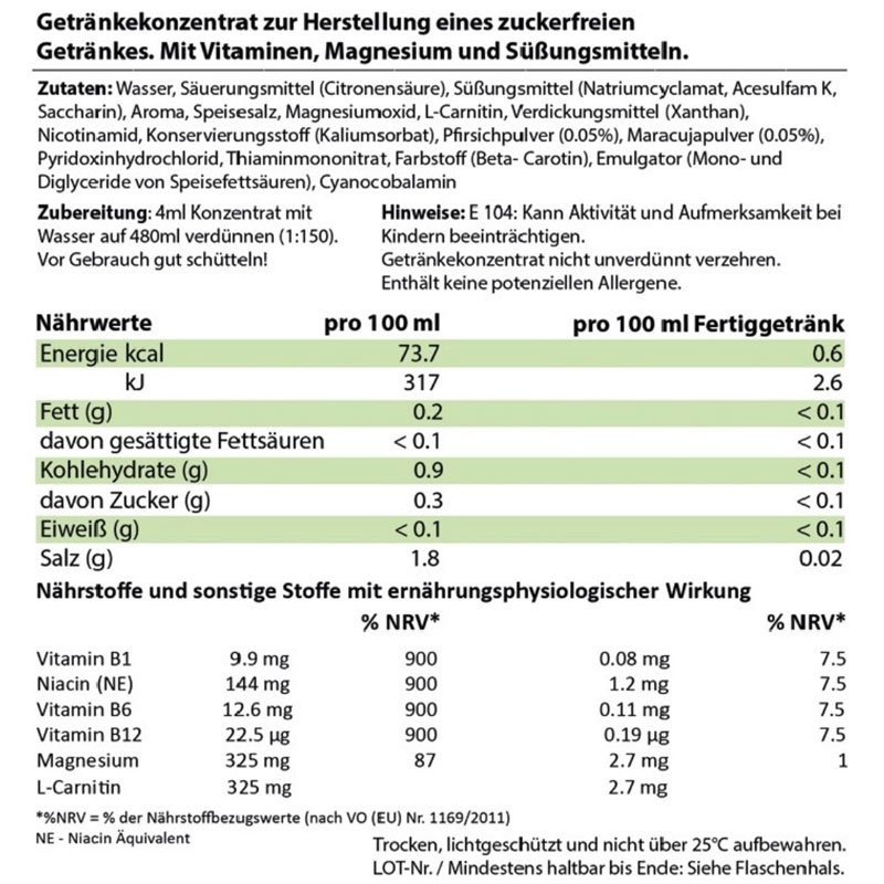 HC Refresh Pfirsich Maracuja Inhaltsstoffe