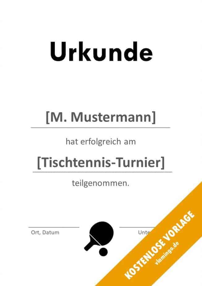 Tischtennis Urkunde Vorlage Teilnahme Tischtennis - Urkunde - Vorlage - Teilnahme