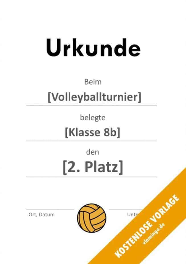 Volleyball Urkunde Volage ohne Rahmen Volleyball - Urkunde (Vorlage): Ohne Rahmen