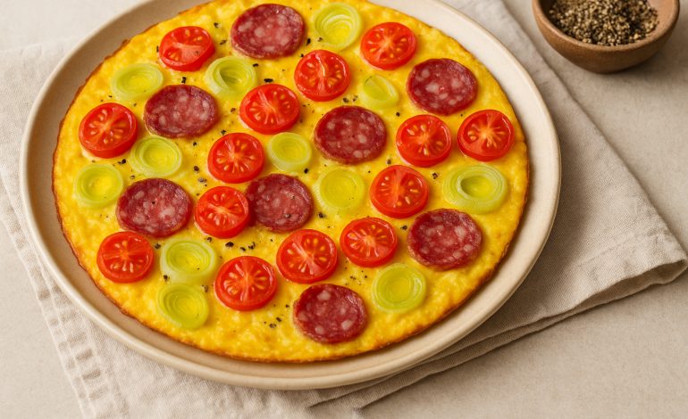 Frittata con salamino, porro, pomodorini e pepe della Valle Maggia