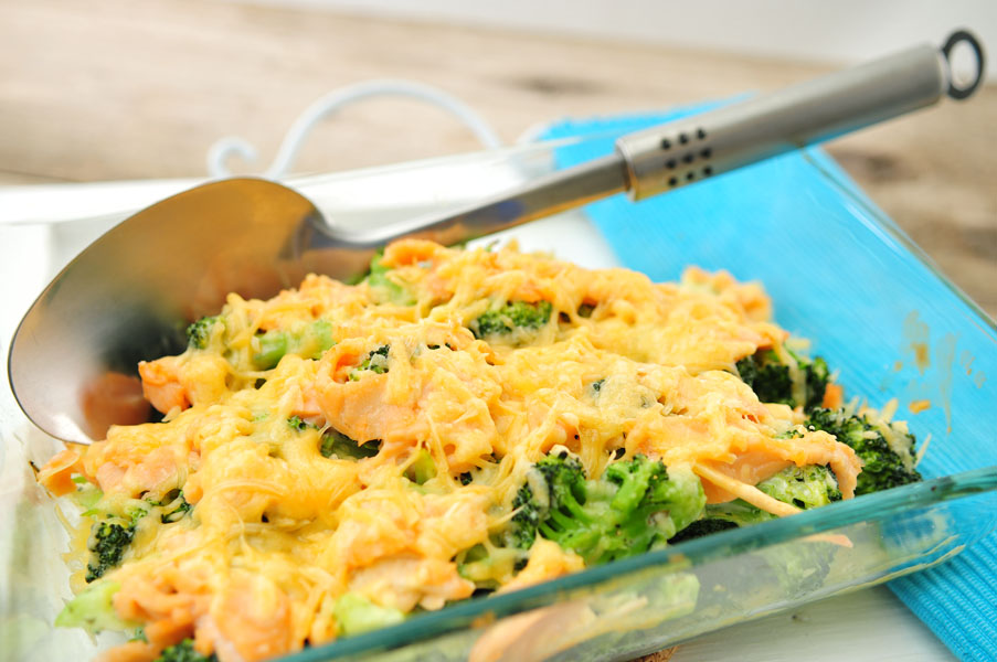 Broccoli met gerookte zalm uit de oven