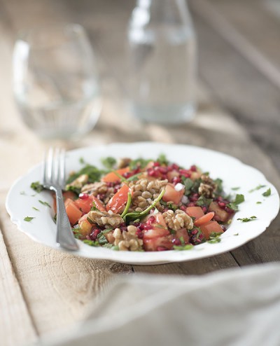 Farro salade spinazie granaatappel