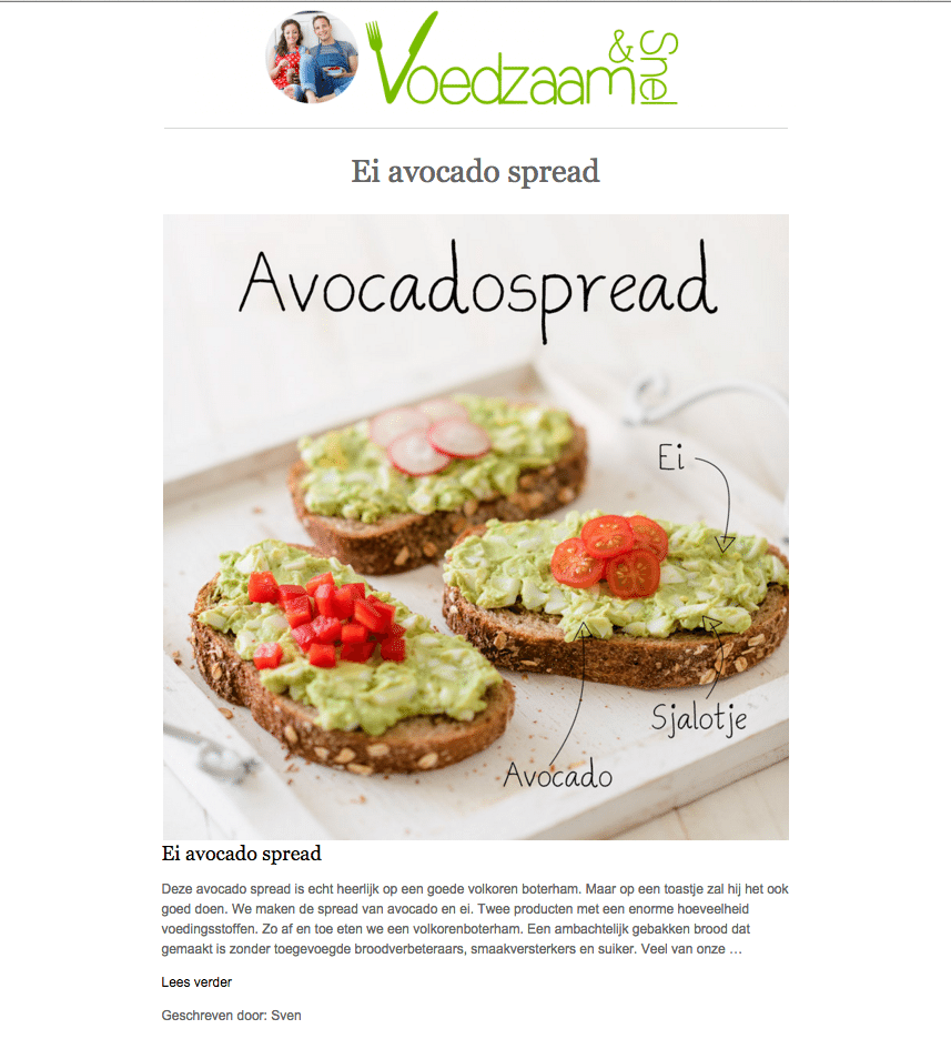 Voedzame nieuwsbrief voorbeeld avocadospread