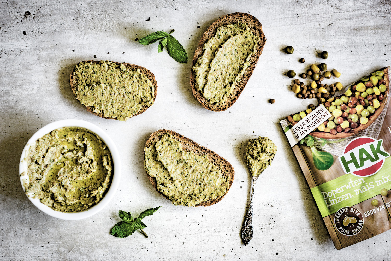 doperwten, linzen maismix spread met stazak van HAK