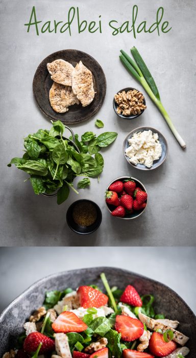 aardbei salade met gegrilde kipfilet