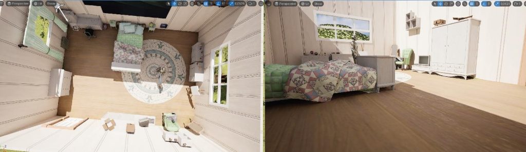 Research Report by IPCA, image: Screenshot of the 3D space created for the PreVis, based on the animatic. The software used was Unreal Engine (2023)