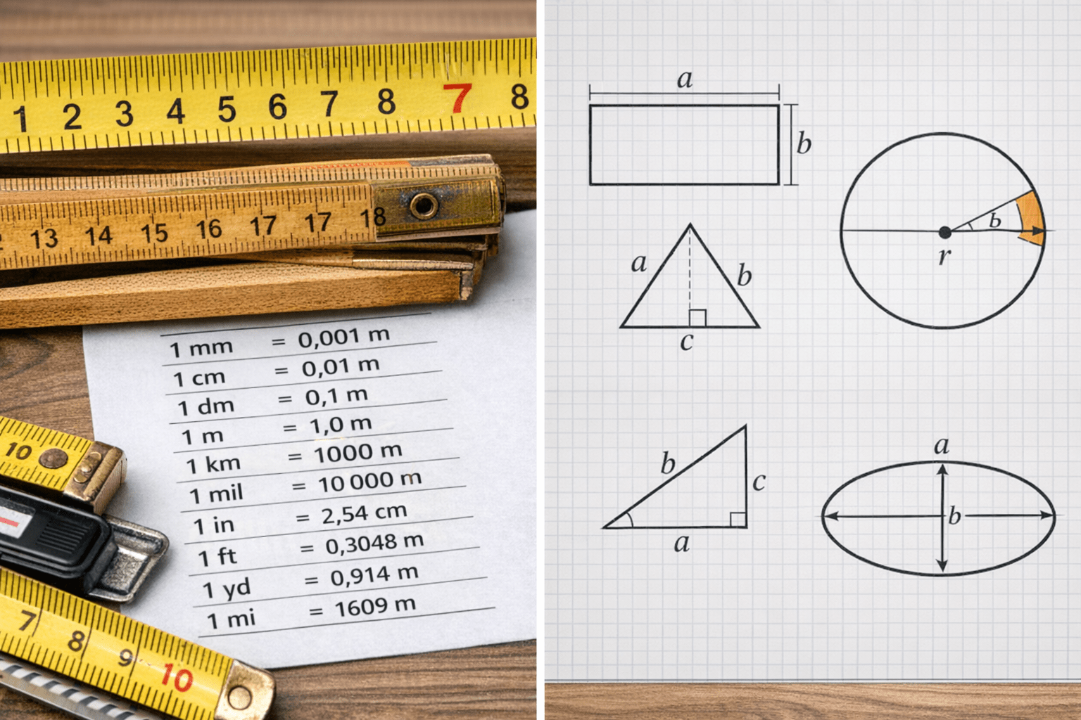 Oversikt over lengdemål og omkrets – en enkel guide til millimeter, centimeter, meter og beregning av omkrets på firkanter, trekanter og sirkler.