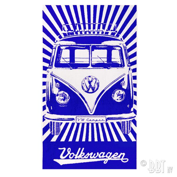 Övrigt Strandhandduk VW T1 Deluxe Buss och ränder – blå www.vwdelar.se
