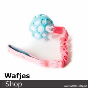 Bungee Blue Ball - White Fur - Pink Handle