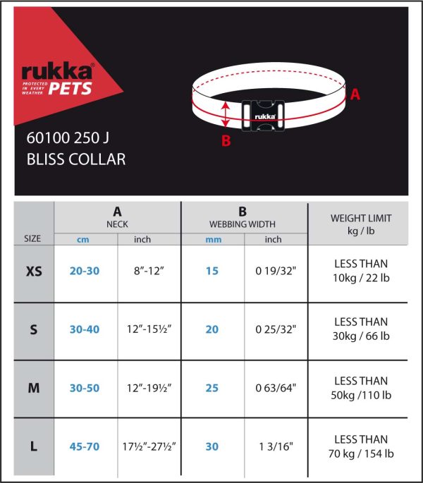 Rukka Pets Bliss Collar Maattabel