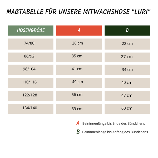 Maßtabelle Luri