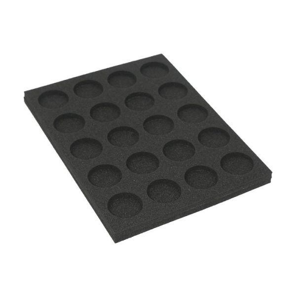 Tray for storing 20 miniatures on 40mm bases in vertical position