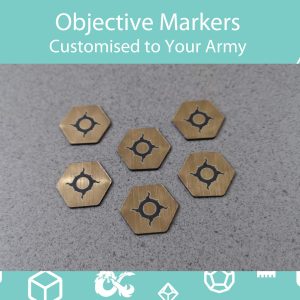 Set of 6 - 25mm Custom Objective Tokens - Hexagons, useful for Table Top Gaming/Warhammer/WH 40k. Gold/Black or Silver/Black