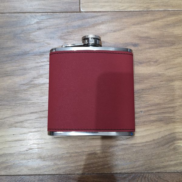 Personalised Engraved Leather 6oz Hip Flask (Red)