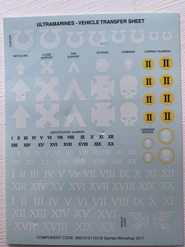 Ultramarines Vehicle Transfer Sheet