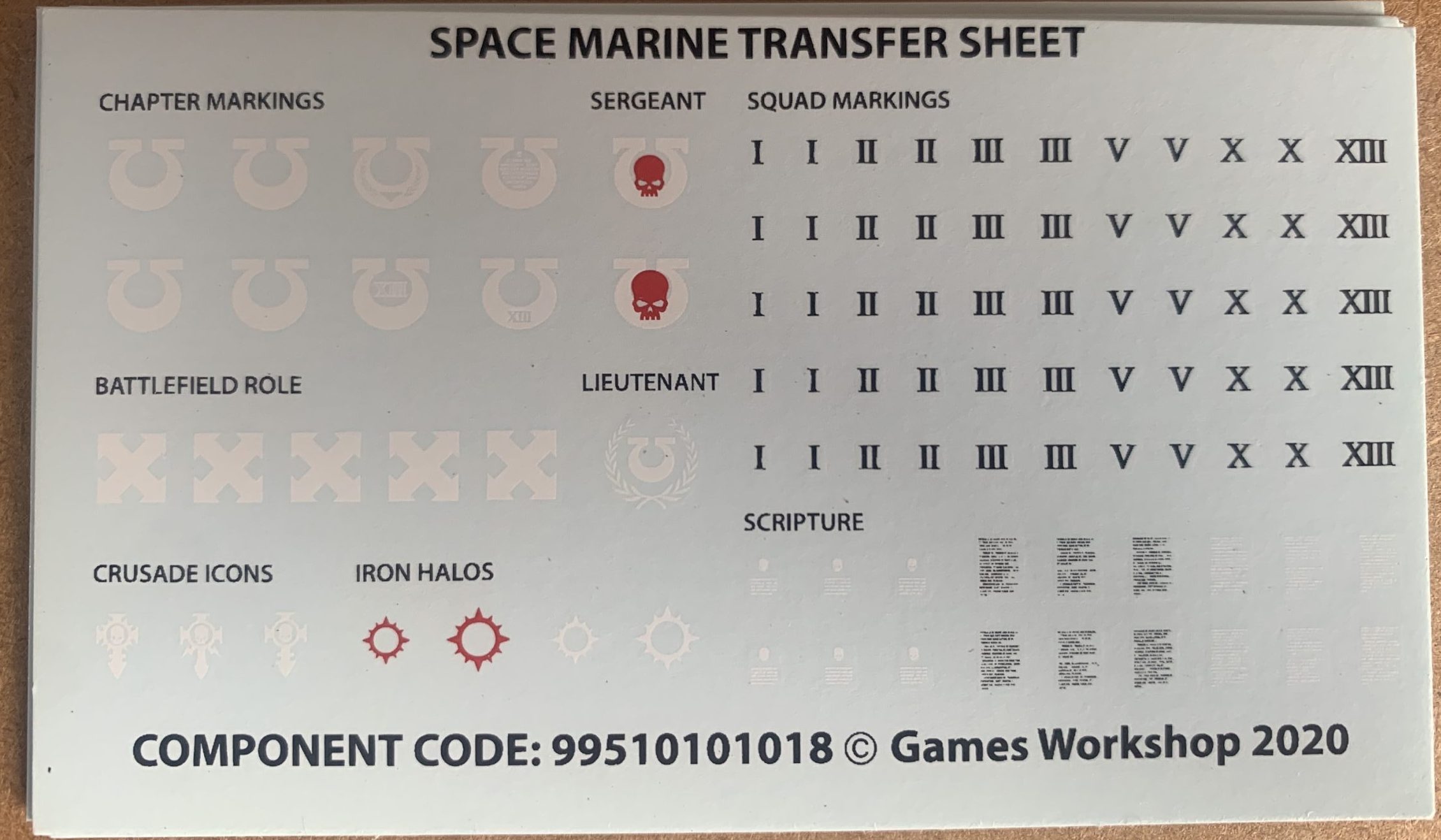 Space Marine Transfer Sheet