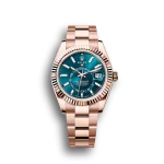 Replica-Rolex-Sky-Dweller-Everose-gold with a blue-green-dial