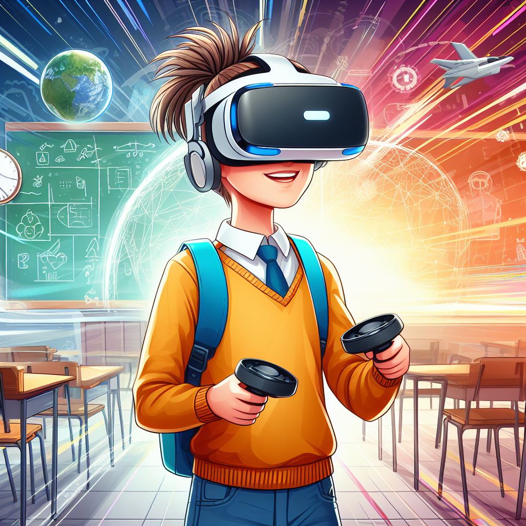 A picture of a student showing engagement while using VR or AR.