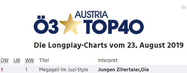 Ö3 Top 40 Album Charts Die jungen Zillertaler auf Platz 1