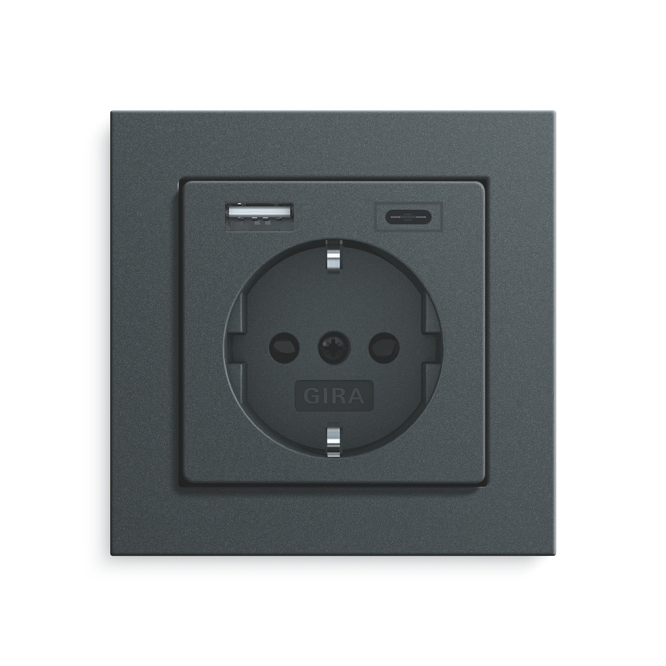 Gira Neue schwarze Steckdose mit USB-Anschluss Typ A und C im Bild