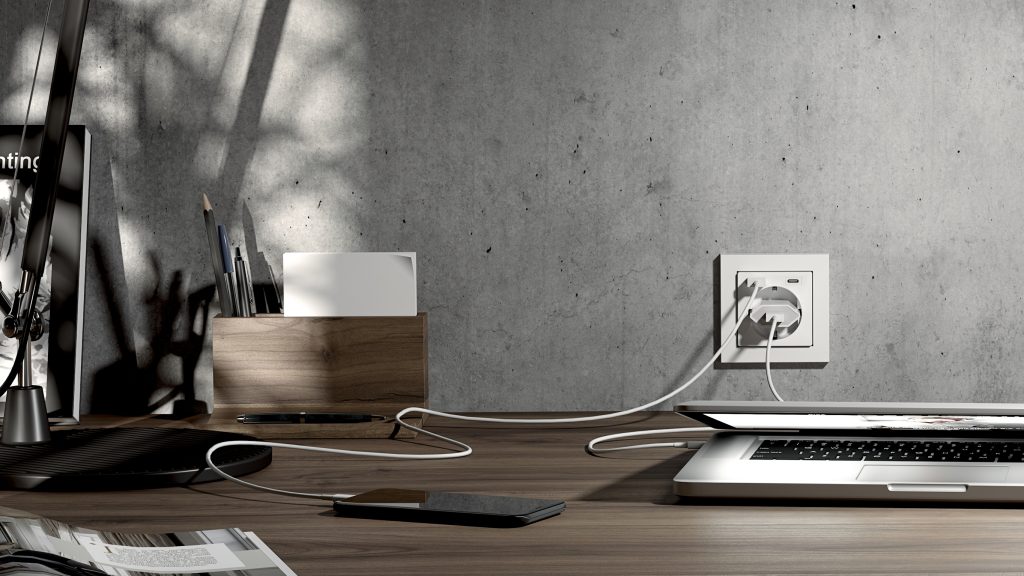 Neue Gira Schuko Steckdose mit USB-Anschluss Typ A und C in Farbe Weiß in Wohnraum