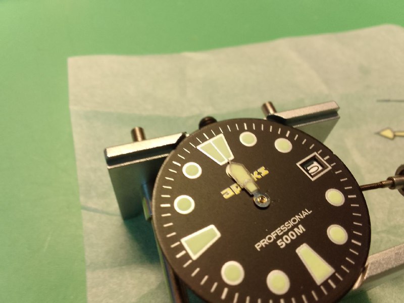 APEKS Watch Repair - dial and new seiko movement with hour hand attached