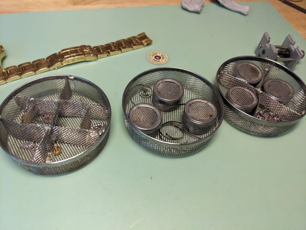 Rolex Yacht Master Service: Cal. 2135 - 169628 - Completely disassembled 2135 movement in cleaning trays. 