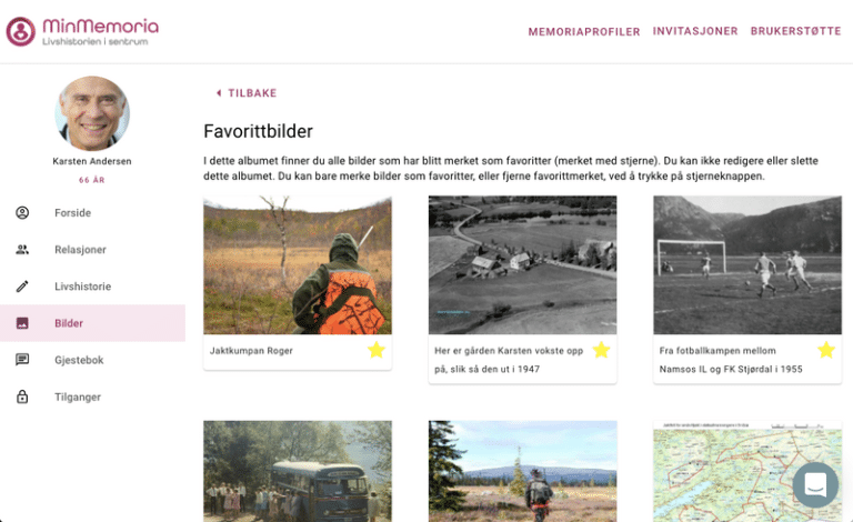 Bilder är ett fantastiskt samtalsverktyg och kan användas för att skapa trygghet och lugn. De bilder som fungerar som bäst kan samlas i ett favoritalbum genom att stjärnan på bilden markeras.