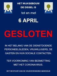 Sluiting De Dissel tot en met 6 april 2020