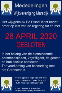 Sluiting De Dissel ivm coronavirus tm 28 april 2020